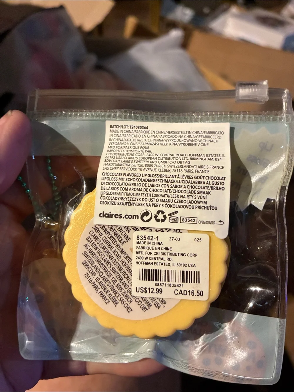 Claire's Yellow & Brown Panda Cookie Lip Gloss Compact